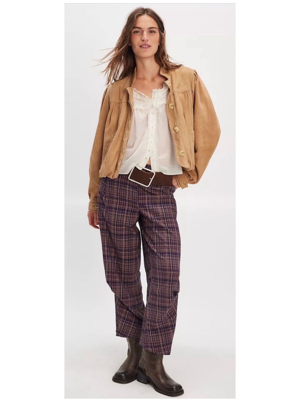 #808 Free People Nice Choice Pull-On Trousers in Navy Combo Small - Picture 2 of 13
